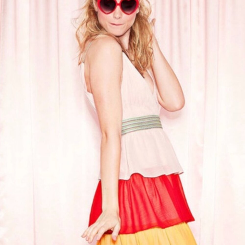 Alice + Olivia 2025 "Luba" Tiered Chiffon Rainbow Gown sz 4 - Picture 4 of 12